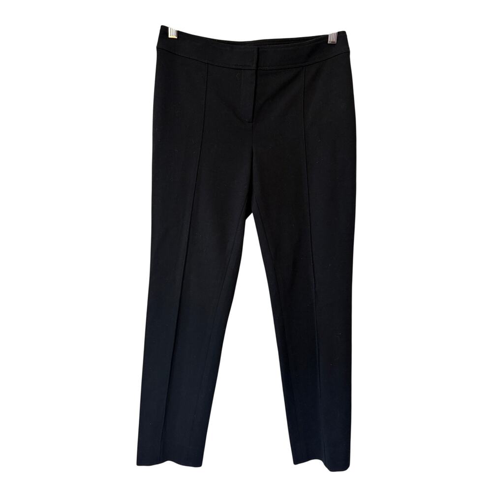 St John cropped ponte pants 6 black seamed zip EUC quiet luxury slim trouser